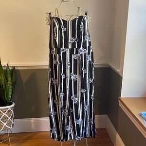 Torrid Black and White Floral Striped Jumpsuit